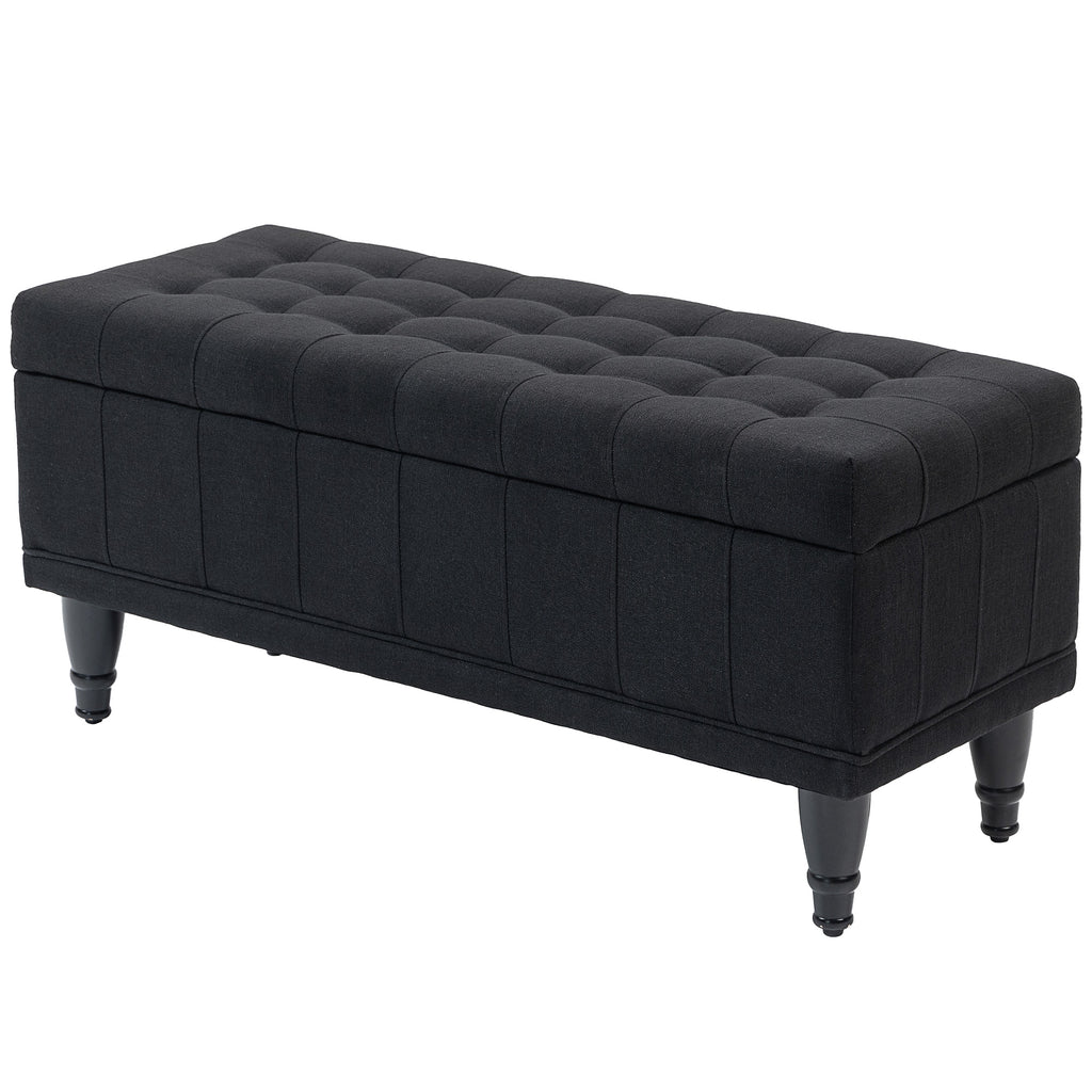 Storage Ottoman, Linen Fabric End of Bed Bench with Button Tufted Storage Bench for Bedroom, Blue