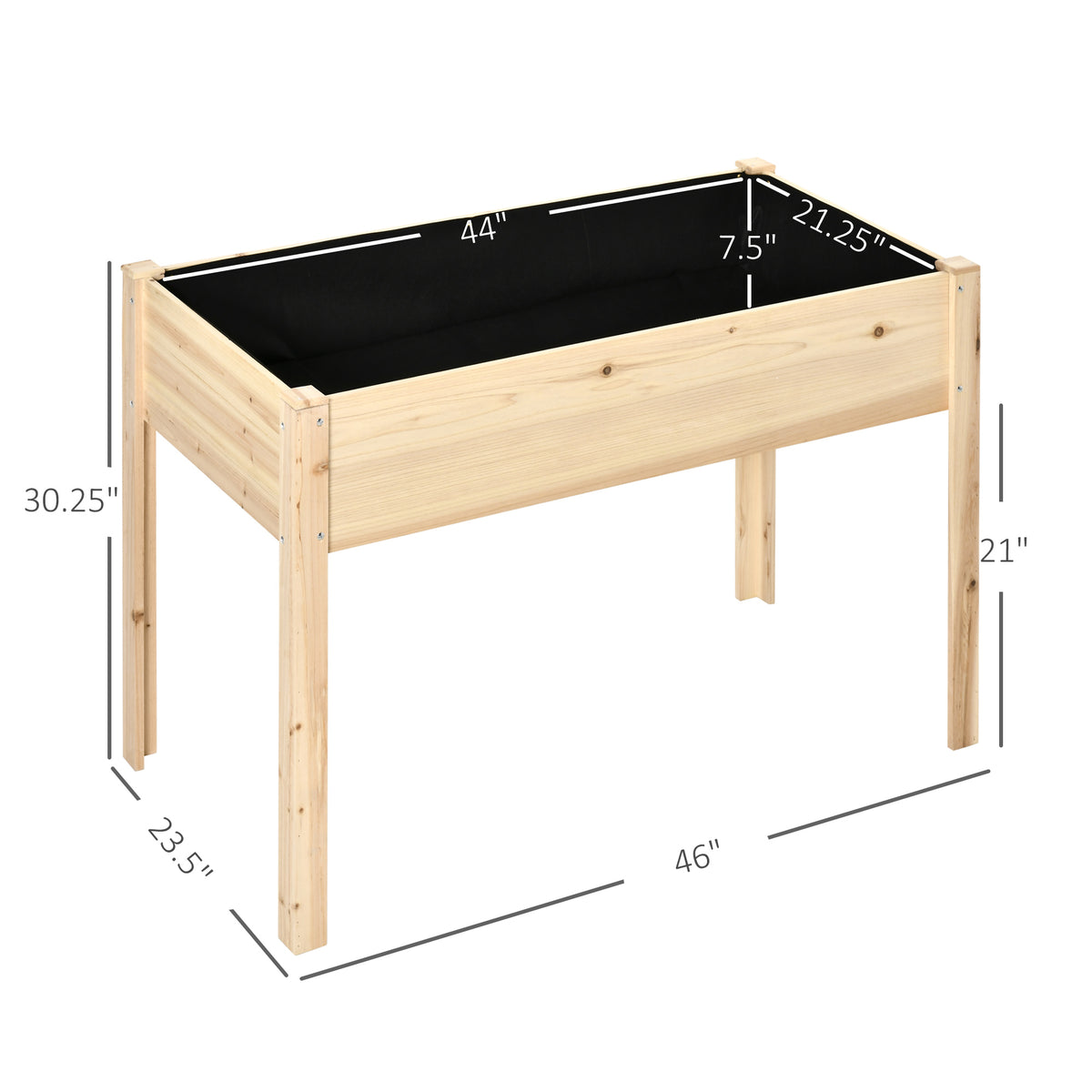 46'' x 24'' Raised Garden Bed, Wooden Elevated Planter Box with Non-Woven Liner for Vegetable, Flower, Herb in Patio, Backyard, Balcony