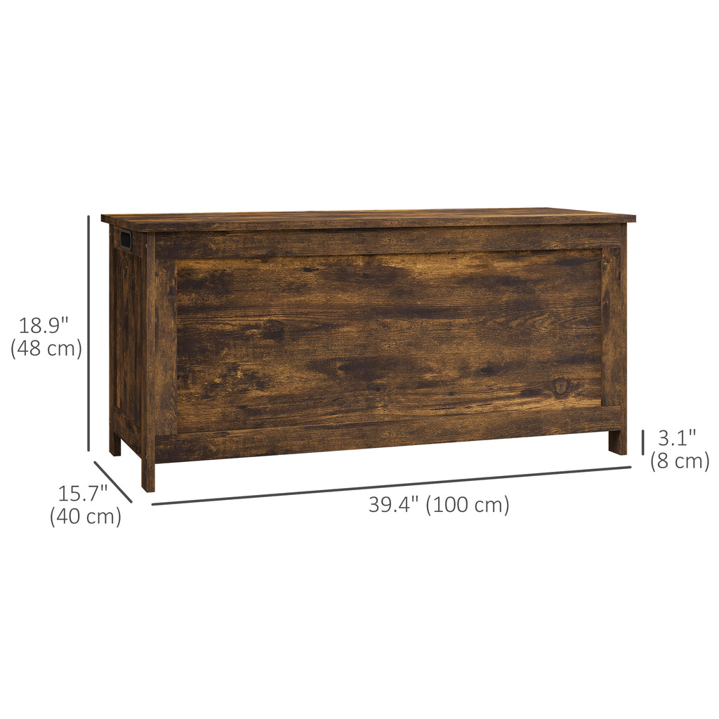 Storage Trunk with 2 Safety Hinges, Modern Entryway Bench with Side Handles, Storage Chest for Living Room, Rustic Brown