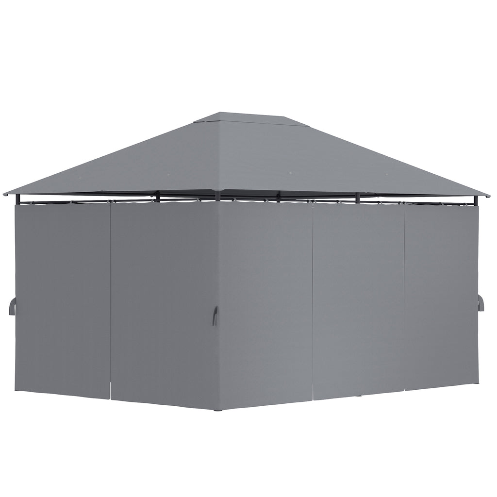 13'x 10' Soft-top Steel Patio Gazebo Canopy Party Tent with 6 Removable Curtains and Drainage Holes, Grey