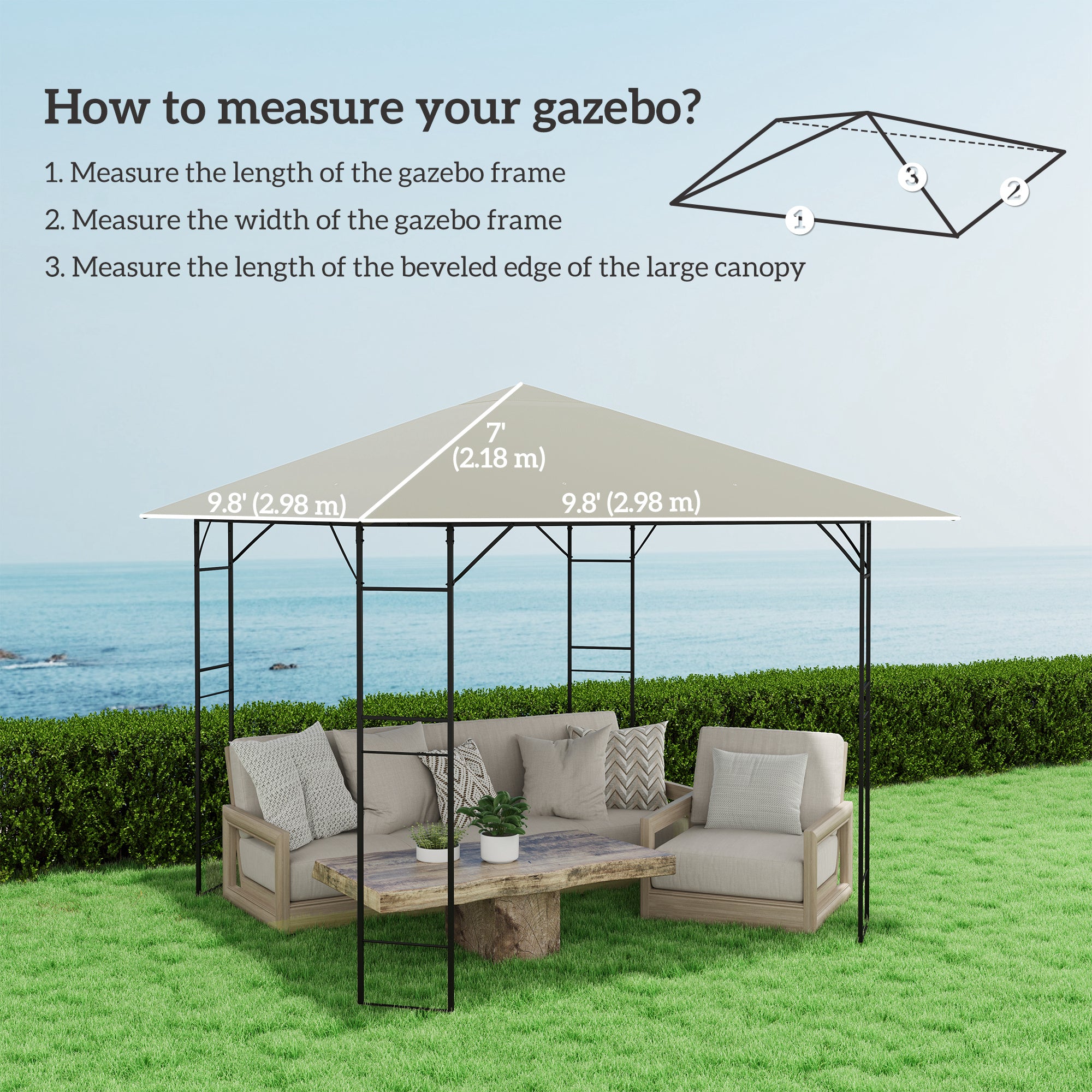 10' x 10' Gazebo Canopy Replacement Cover, 2-Tier Garden Gazebo Roof Replacement, UPF30+, TOP COVER ONLY, Grey