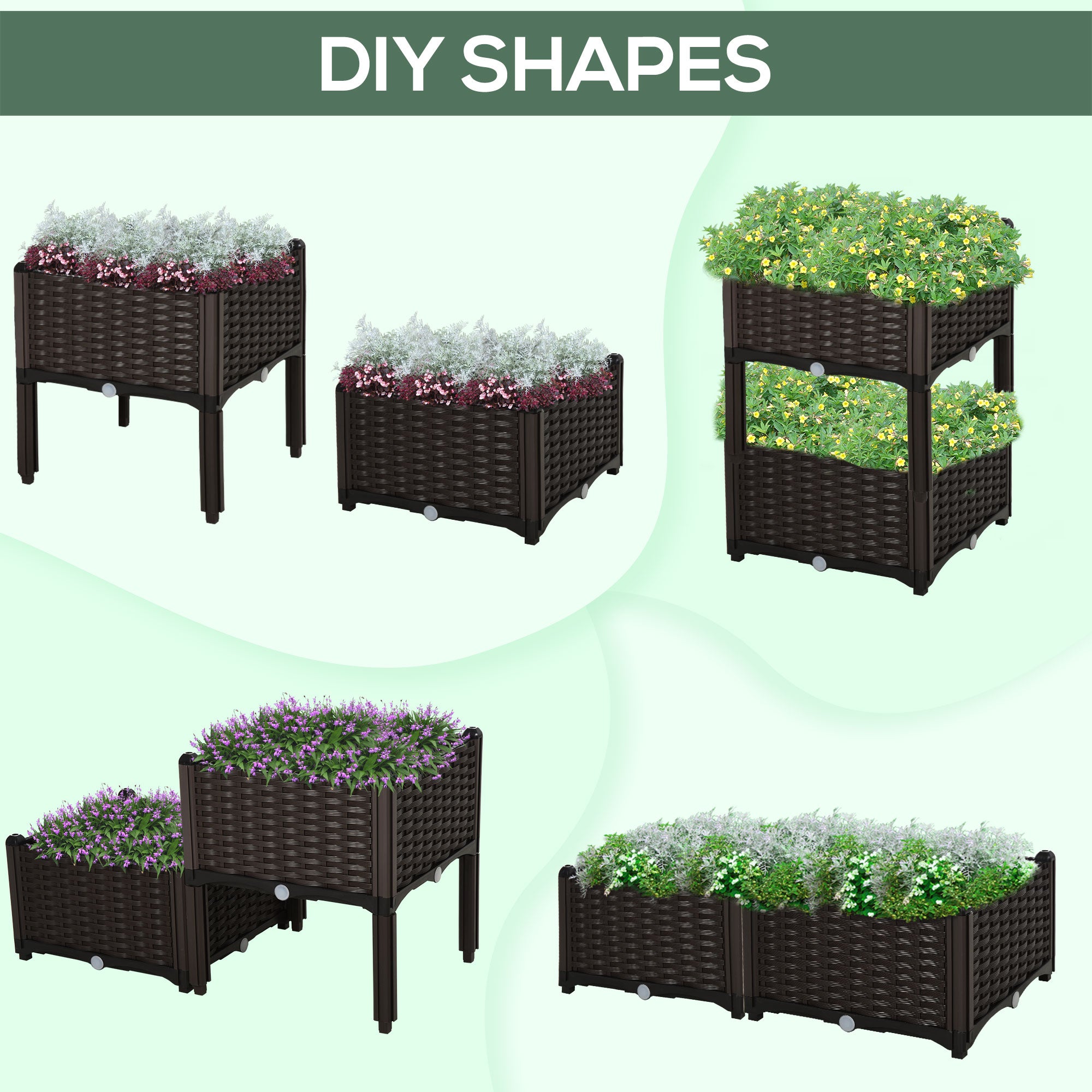 4 Piece Raised Garden Bed PP Raised Flower Bed Vegetable Herb Grow Box Stand Brown