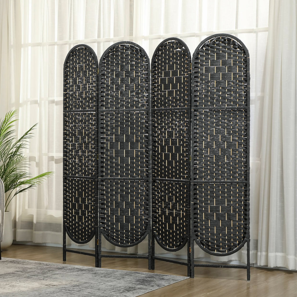 Bohemian Privacy Screen, Folding Room Divider with 4 Panels and Arched Top for Bedroom Living Room Office, Black