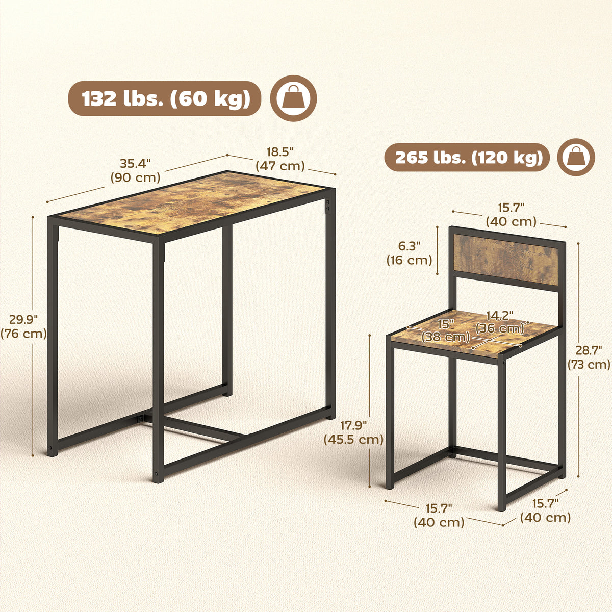Dining Table Set, Industrial Dining Set for 2, Kitchen Table and Chairs for Small Space, Dining Room Table with Chairs