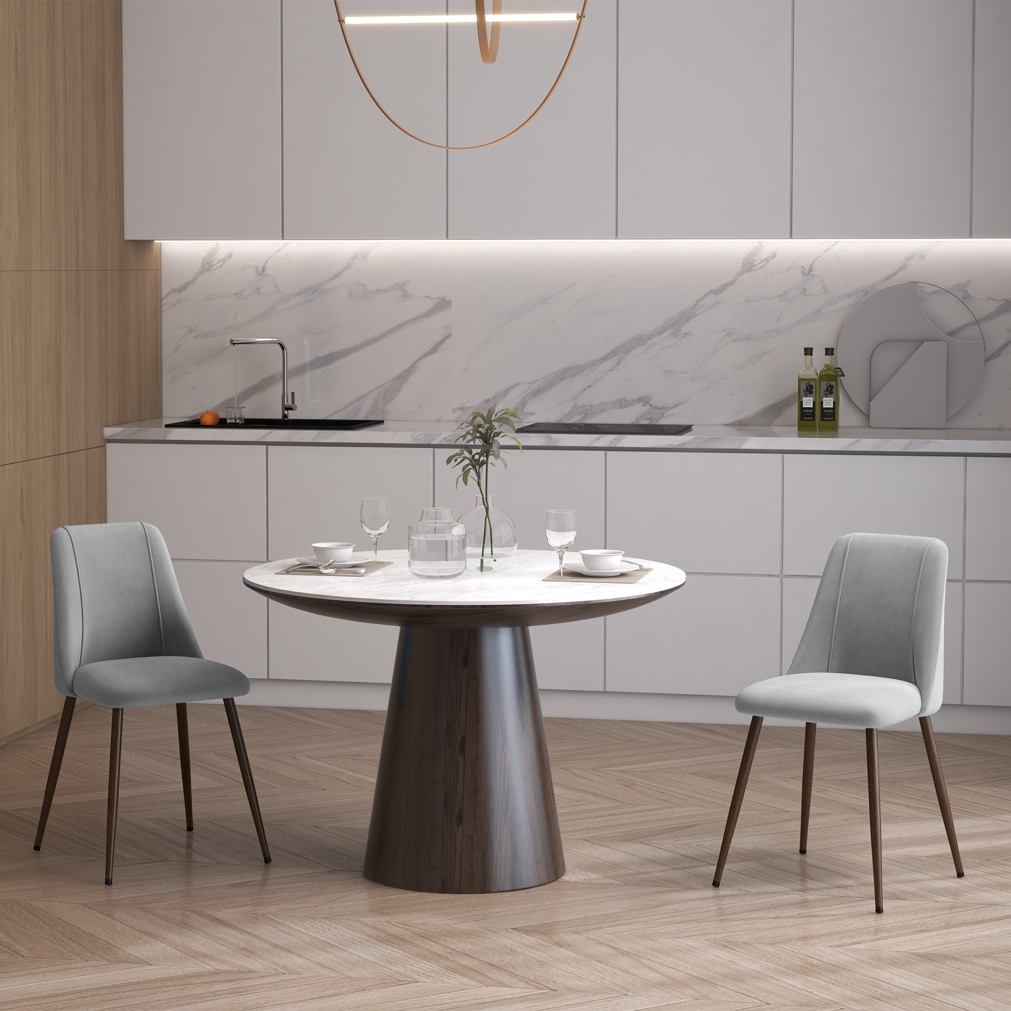 Upholstered Dining Chairs Set of 4, Velvet Accent Chair with Back and Wood-grain Steel Leg for Kitchen, Grey