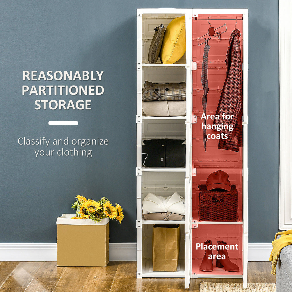 Portable Wardrobe Closet, Folding Bedroom Wardrobe, Clothes Storage Organizer with 8 Cube Compartments, White