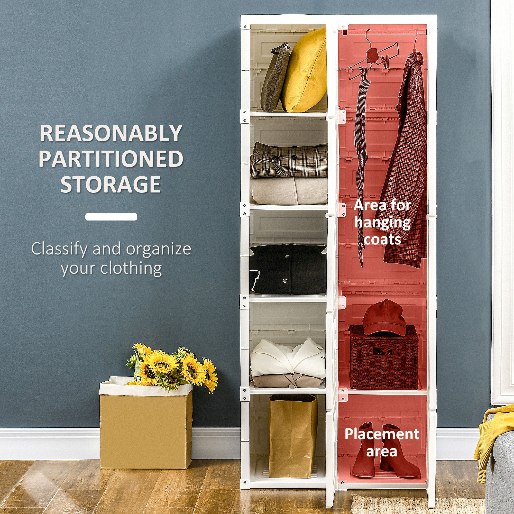 Portable Wardrobe Closet, Folding Bedroom Wardrobe, Clothes Storage Organizer with 8 Cube Compartments, White
