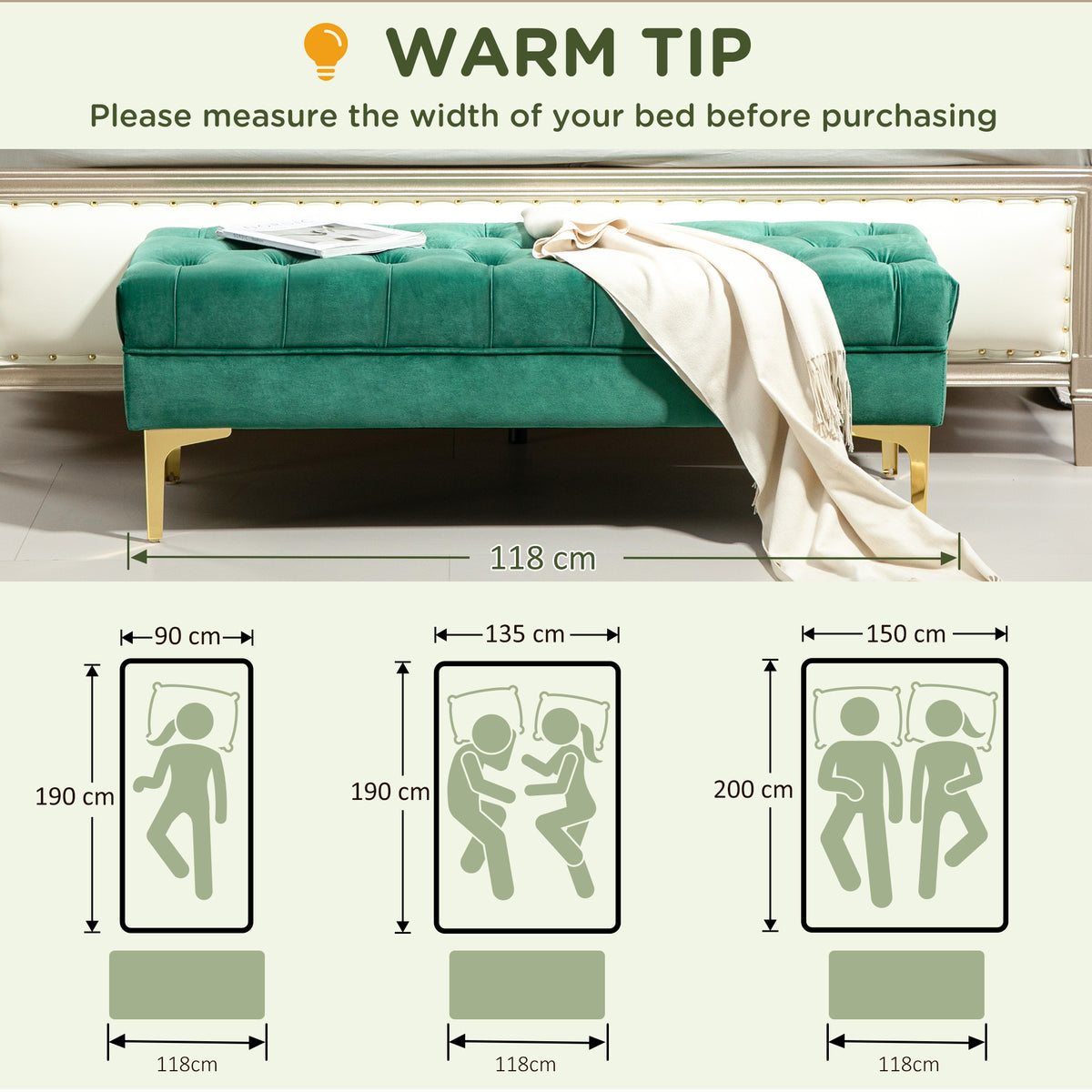 End of Bed Bench, Upholstered Bench, Entryway Shoe Bench with Button Tufted for Living Room, Bedroom, Dark Green