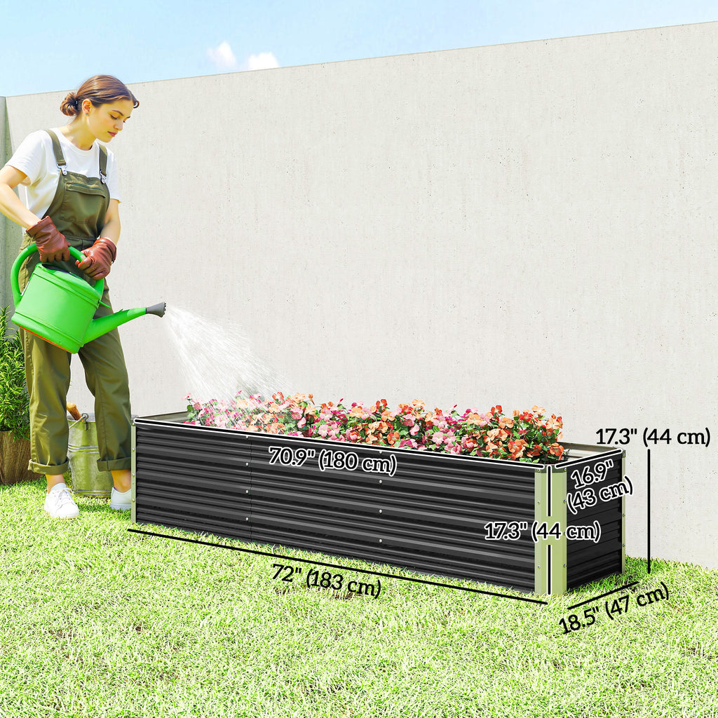 سرير حديقة مرتفع مجلفن 6' × 1.5' × 1.3'، صندوق زراعة معدني كبير مرتفع مع قفازات تثبيت للفناء الخلفي والباحات لزراعة الخضروات والأعشاب والزهور، رمادي داكن