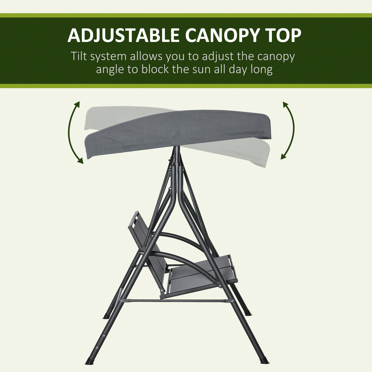2-Seat Patio Swing Chair, Outdoor Porch Swing Glider w/ Tilting Canopy and Weather Resistant Steel Frame, Dark Grey