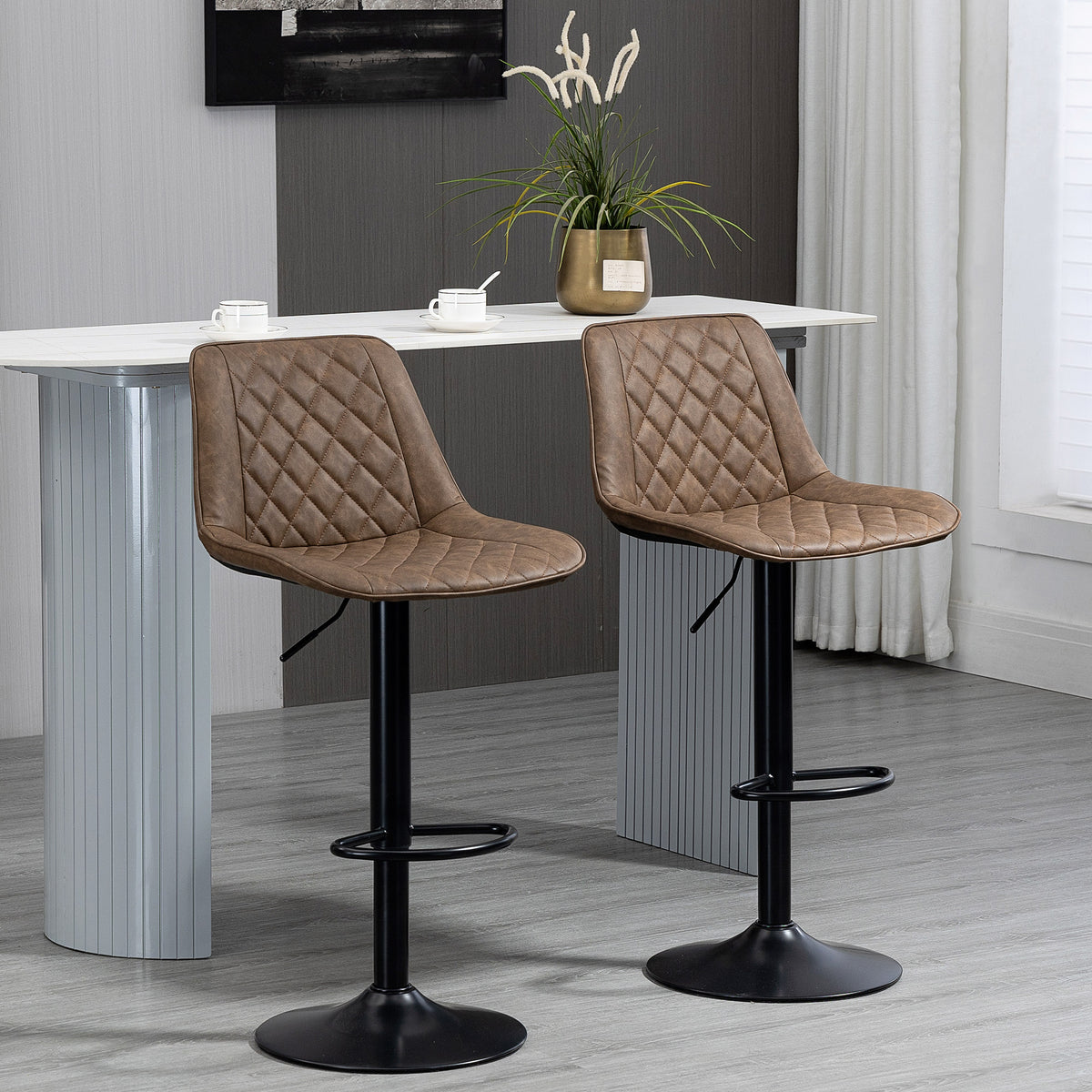 Bar Stools Set of 2, Swivel Counter Height Barstools with Back, Footrest, Adjustable Height, Dark Brown
