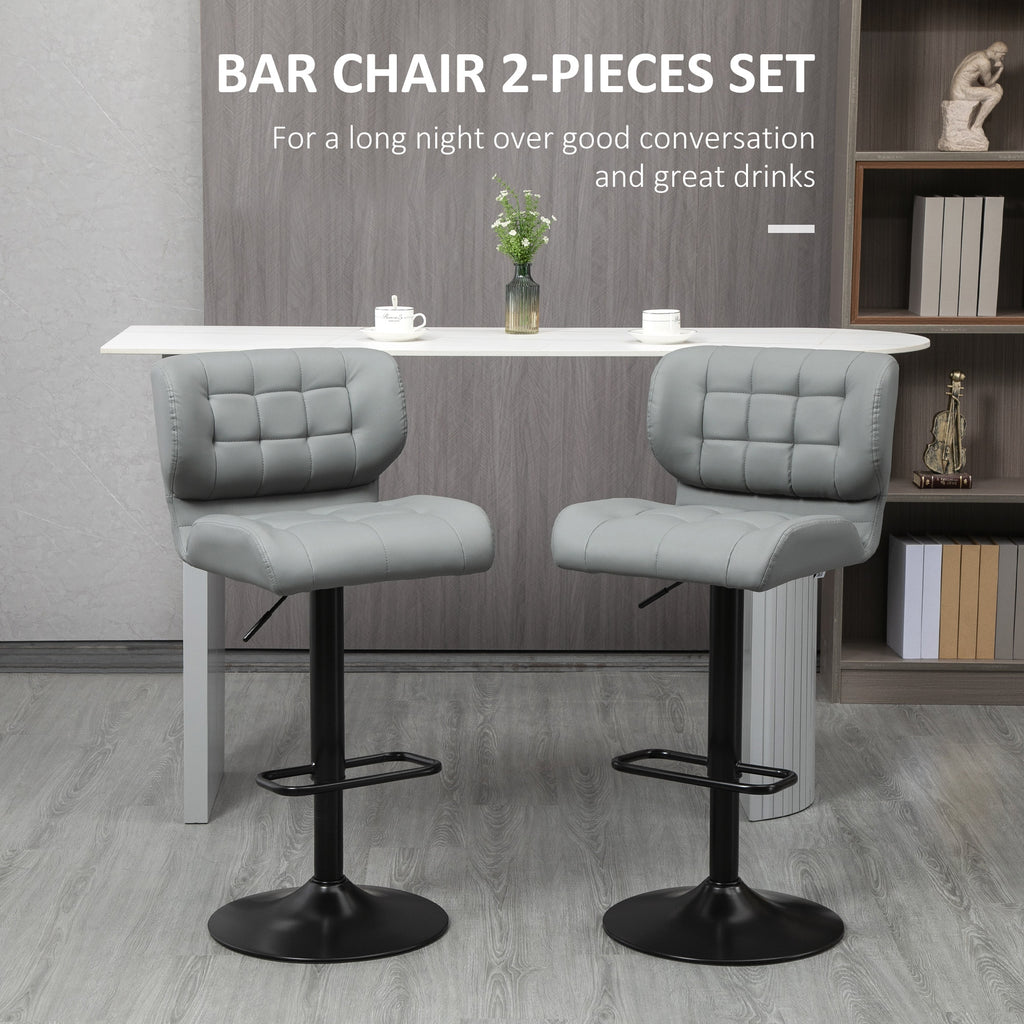 Swivel PU Leather Barstools Set of 2 Adjustable Bar Stools with Footrest Back for Kitchen Counter Dining Room Black