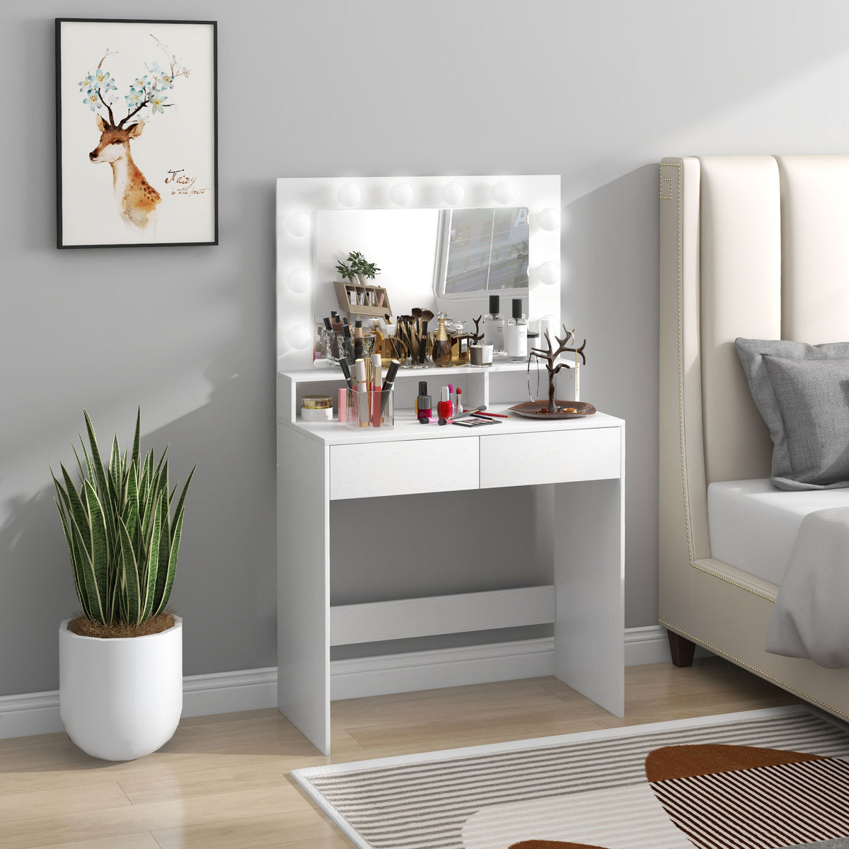 Vanity Table, Makeup Dressing Table with LED Lighting Mirror, Drawers, for Bedroom, Black
