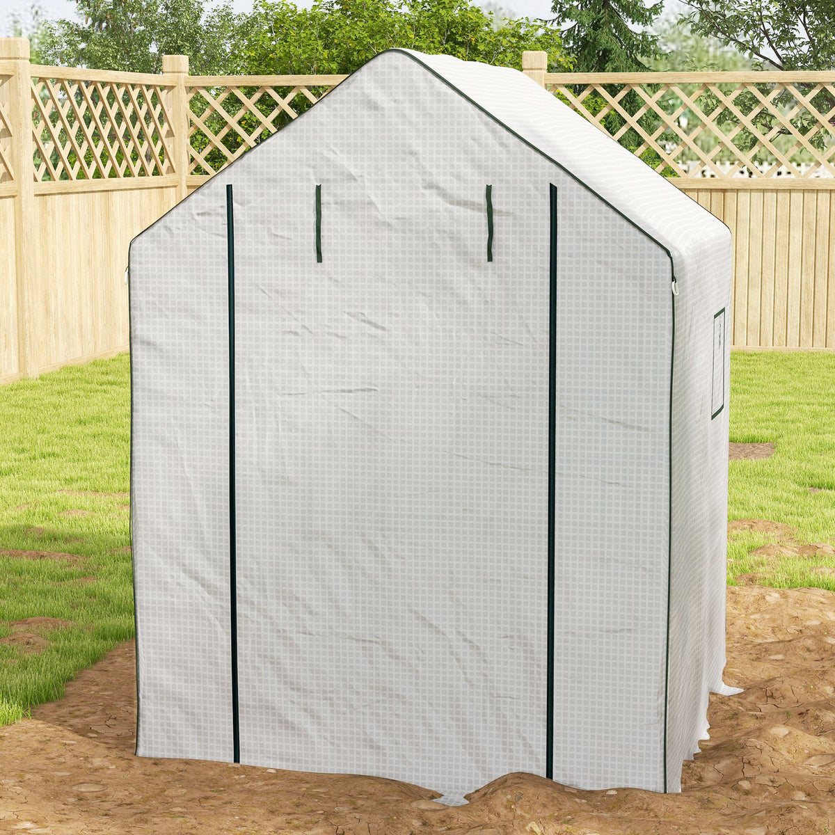 Portable Greenhouse, Walk-In Small Outdoor Green House with 2 Tier U-Shaped Flower Rack Shelves, 4.6' x 4.7', Green