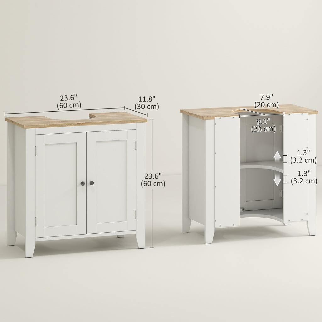 Bathroom Sink Vanity Unit, Under Sink Bathroom Cabinet with U-Shape Design and Adjustable Shelf, White