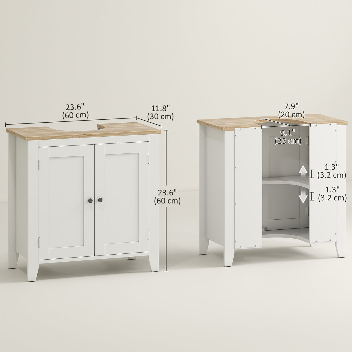 Bathroom Sink Vanity Unit, Under Sink Bathroom Cabinet with U-Shape Design and Adjustable Shelf, White