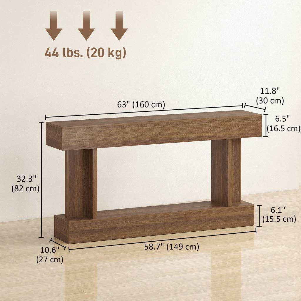 63 Inch Long Console Table, Vintage Narrow Entryway Table with Storage Shelf for Living Room and Hallway, Dark Brown