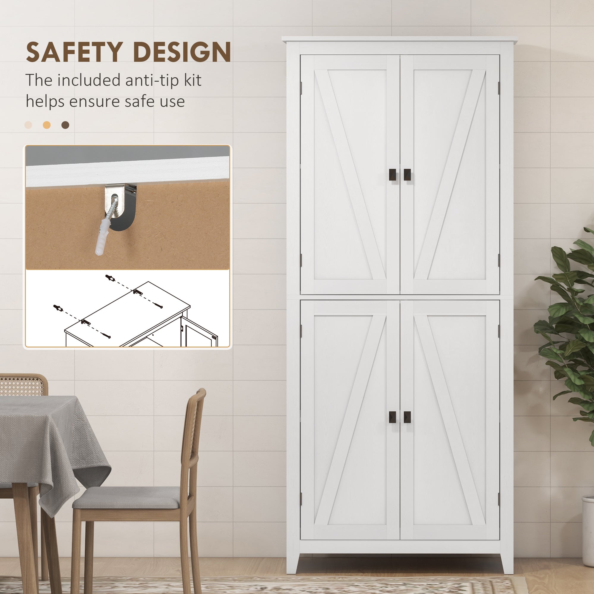 72" Freestanding Storage Cabinet, Kitchen Pantry Cabinet with Doors and Shelves for Dining Room, White