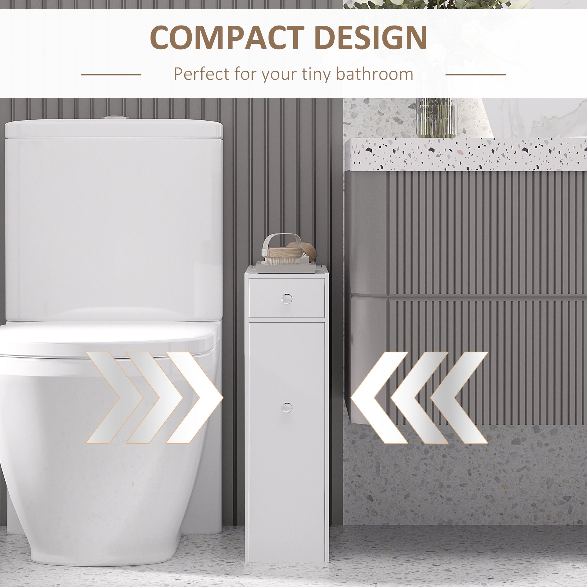 Space Saving Toilet Paper Cabinet, Narrow Bathroom Cabinet with Drawers and Hidden Storage, White