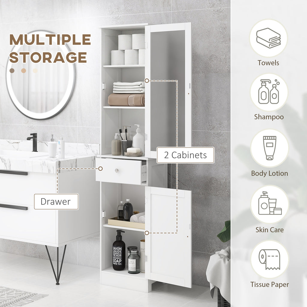 Tall Bathroom Cabinet, Bathroom Storage Cabinet with Drawers, 2 Doors and Adjustable Shelves, White