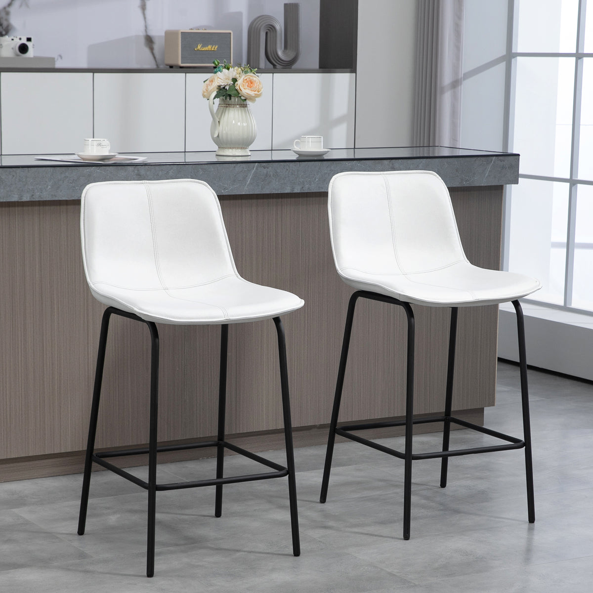 Bar Stools Set of 2, Upholstered Counter Height Bar Chairs, Kitchen Stools with Steel Legs
