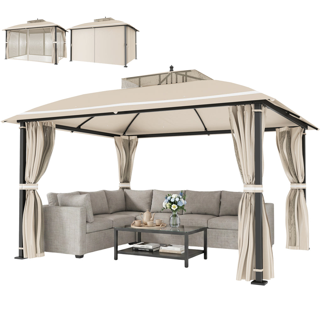 10' x 12' ደጋዊ ጋዜቦ፣ ድርብ ገረብ ፓትዮ ጋዜቦ ካኖፒ ምስ መርበብን መጋረጃታትን ንገነትን ሜዳን ድሕሪ ቤትን ዴክን