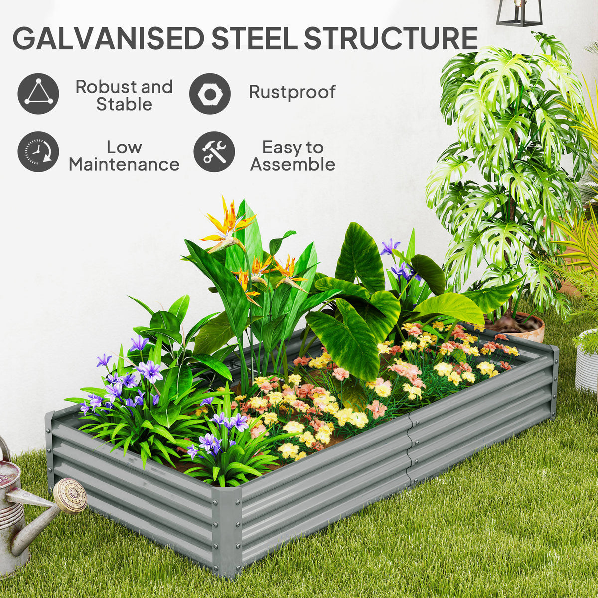 6 x 3 x 1ft Galvanized Raised Garden Bed, Reinforced Outdoor Planter Box with Open Bottom, Silver
