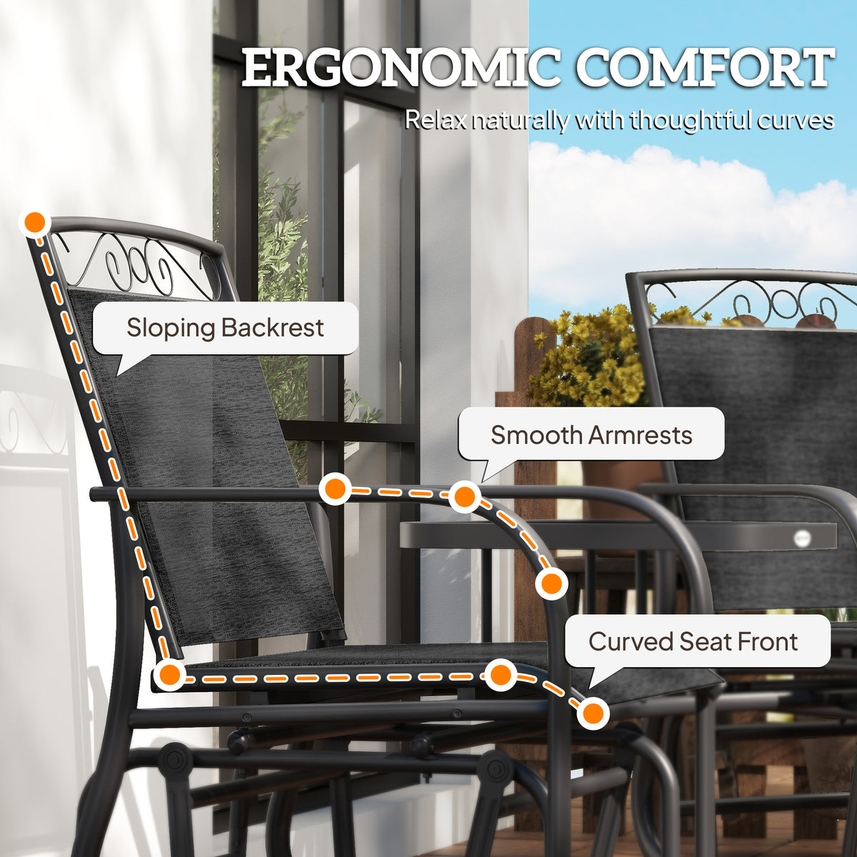 Outdoor Glider Bench with Coffee Table, Patio 2-Seat Rocking Chair Swing Loveseat with Breathable Sling for Backyard Garden Porch, Brown