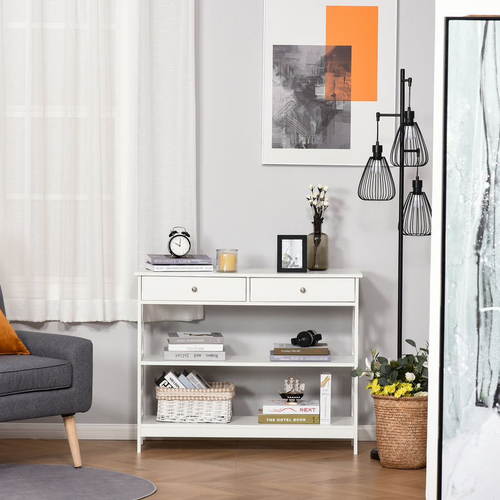 39" Console Table, Narrow Entryway Table with Storage Shelves, Drawers and X Frame for Behind Couch, Living Room, Hallway, Black