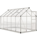 دفيئة بولي كربونات 6' × 10' × 6.6'، طقم دفيئة قائم بذاته للحديقة، لنمو النباتات، إطار من الألومنيوم المجلفن مع مزاريب للمطر، وفتحات تهوية وباب منزلق، فضي