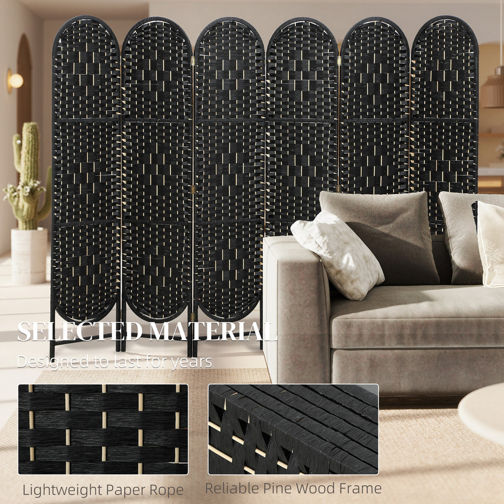 Bohemian Privacy Screen, Folding Room Divider with 4 Panels and Arched Top for Bedroom Living Room Office, Black