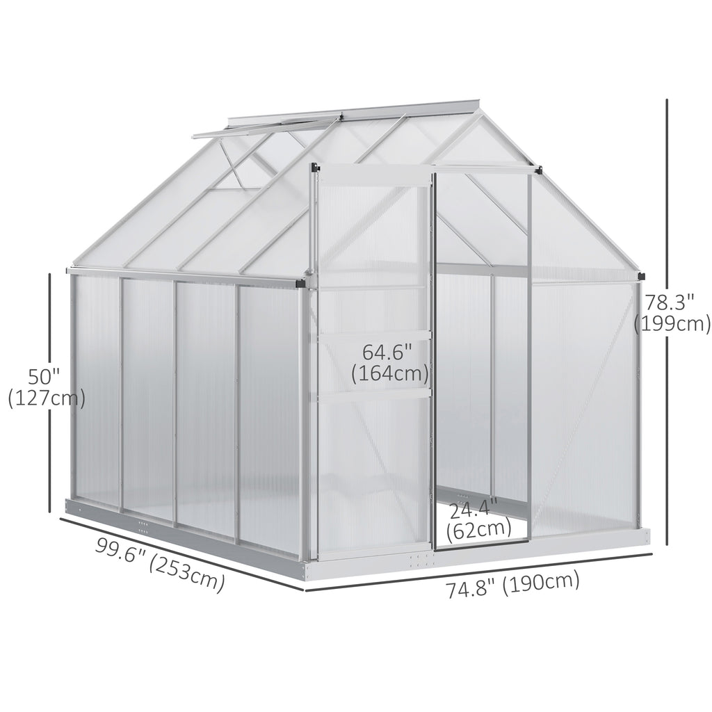 6' x 12' x 6.5' Walk-in Greenhouse, Polycarbonate Greenhouse with Adjustable Roof Vent, Base, Sliding Door, Clear