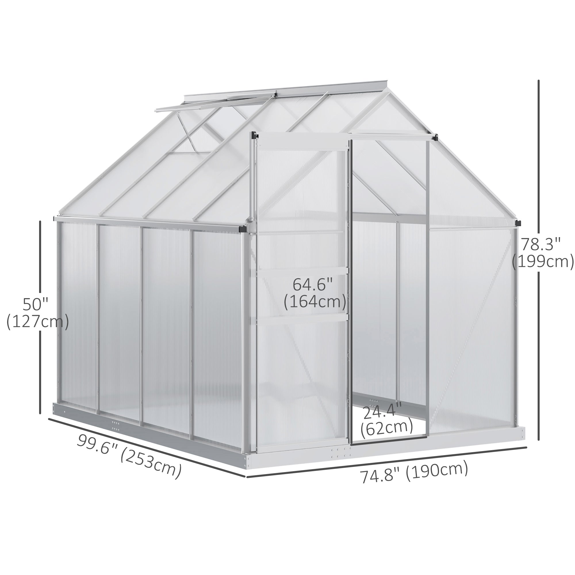 6' x 12' x 6.5' Walk-in Greenhouse, Polycarbonate Greenhouse with Adjustable Roof Vent, Base, Sliding Door, Clear