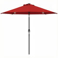9ft Solar Patio Umbrella Outdoor Sunshade 24 LED Lights Tilt Canopy, Wine Red