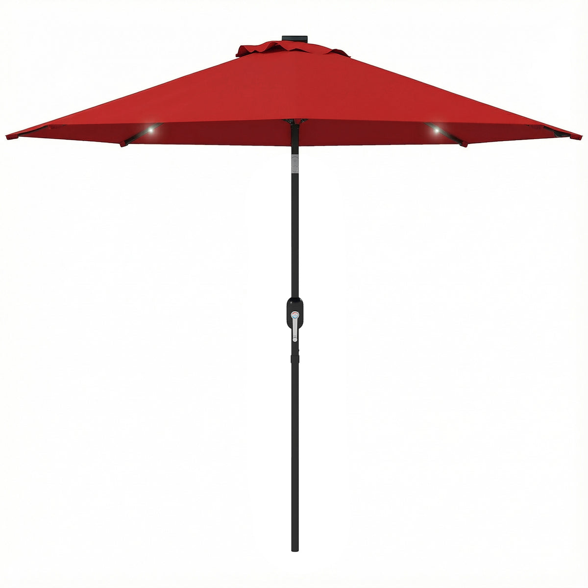 9ft Solar Patio Umbrella Outdoor Sunshade 24 LED Lights Tilt Canopy, Wine Red