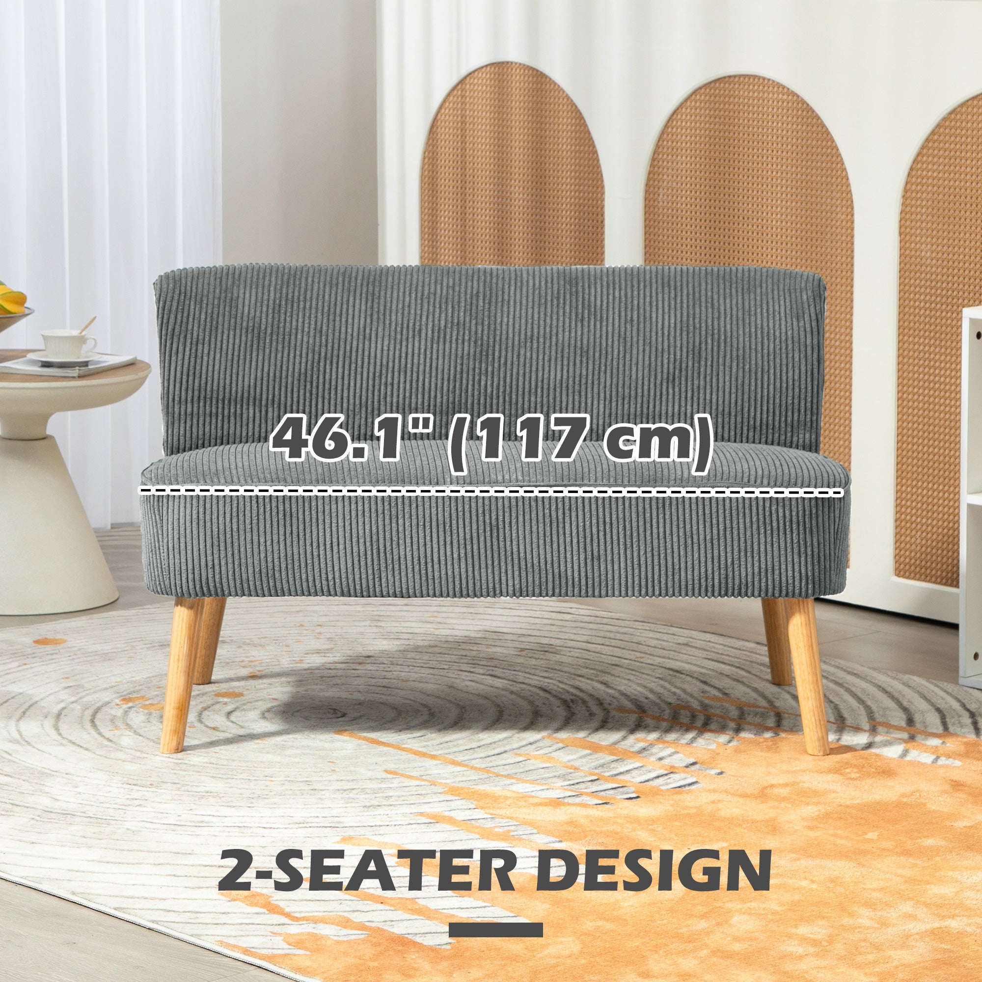 Modern 2 Seater Sofa, Upholstered Two Seater Couch with Rubber Wood Legs, Green