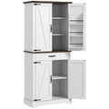 71" Tall Kitchen Cabinet, Farmhouse Pantry Cabinet with Barn Doors, Drawer and Adjustable Shelves, White