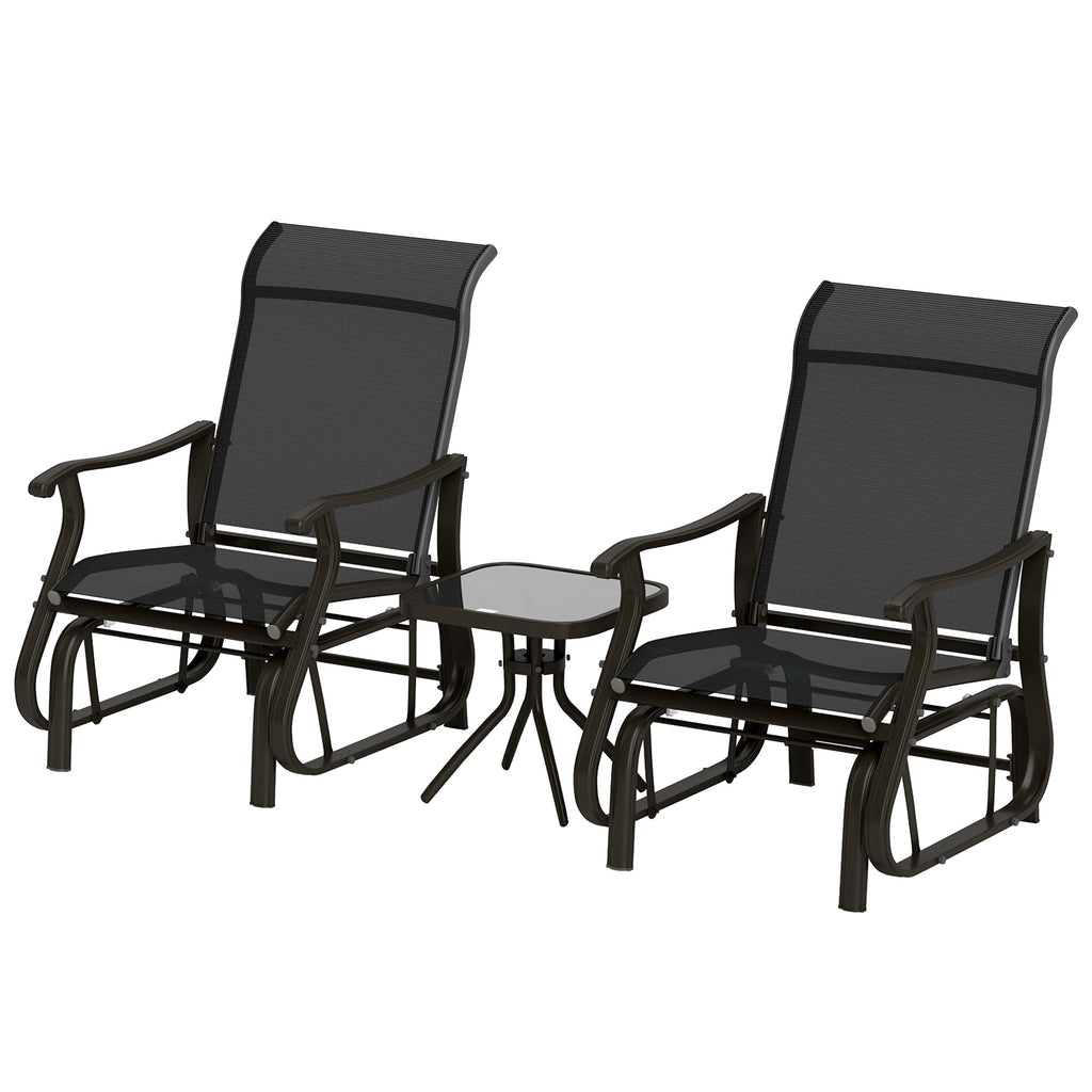 3PCs Gliding Rocking Chair & Bistro Tea Table Set, Brown