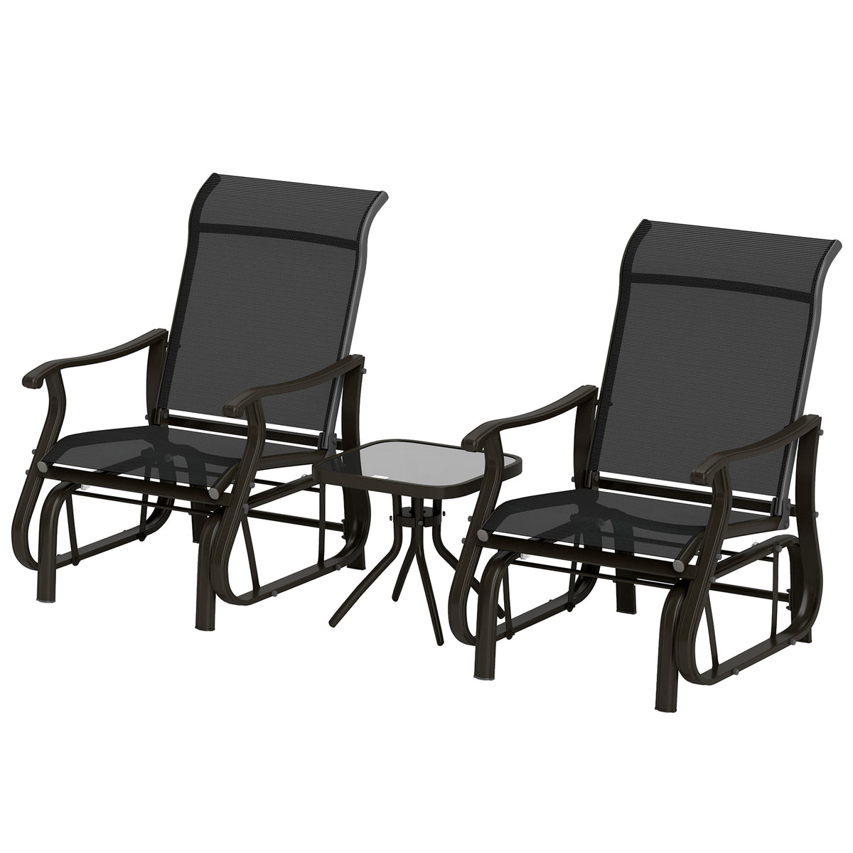 3PCs Gliding Rocking Chair & Bistro Tea Table Set, Brown