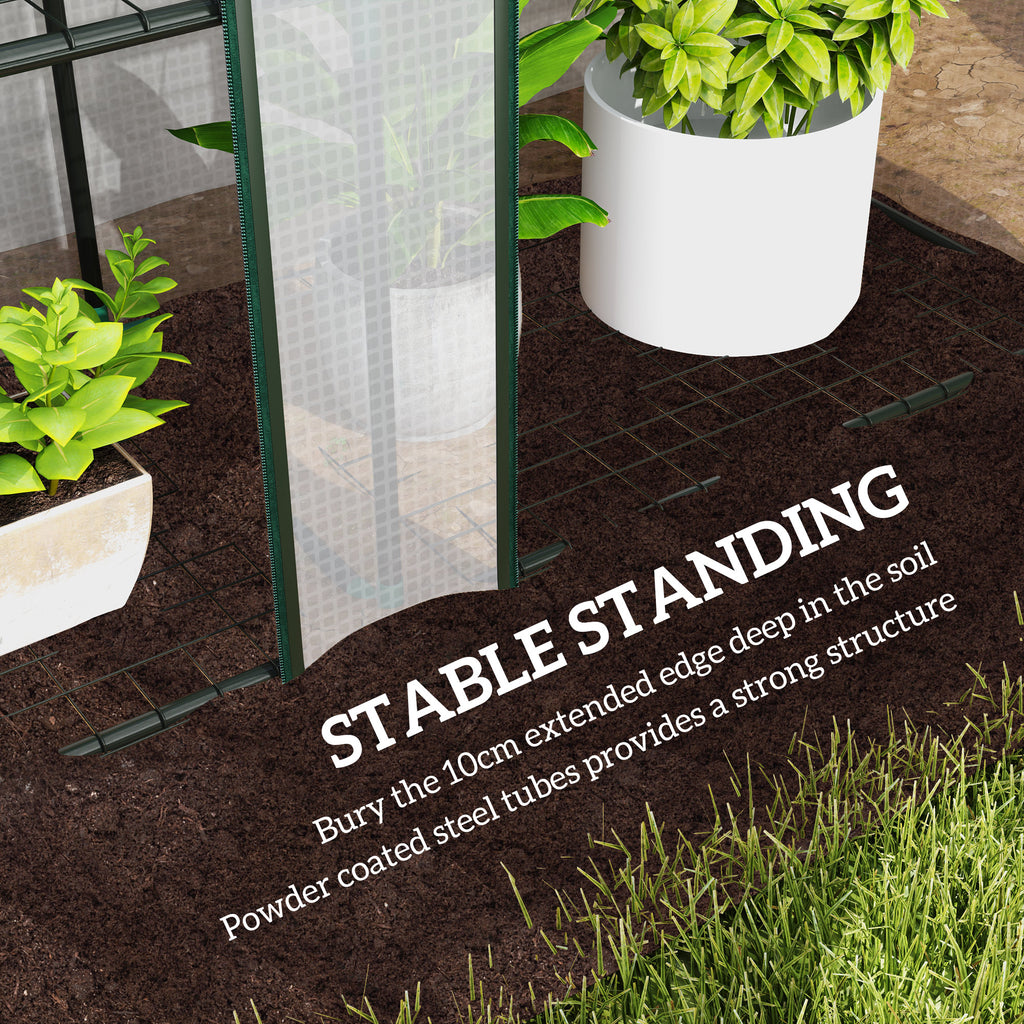 Lean-to Greenhouse with 3 Tier Shelves, Mini Greenhouse with 3 Roll-Up Doors for Indoor Outdoor, Green