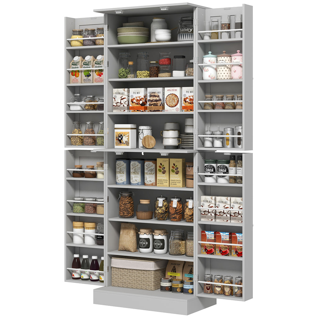 65" Kitchen Cabinet, Kitchen Pantry Cabinet with 4 Doors and 16 Door Shelves for Dining Room, White