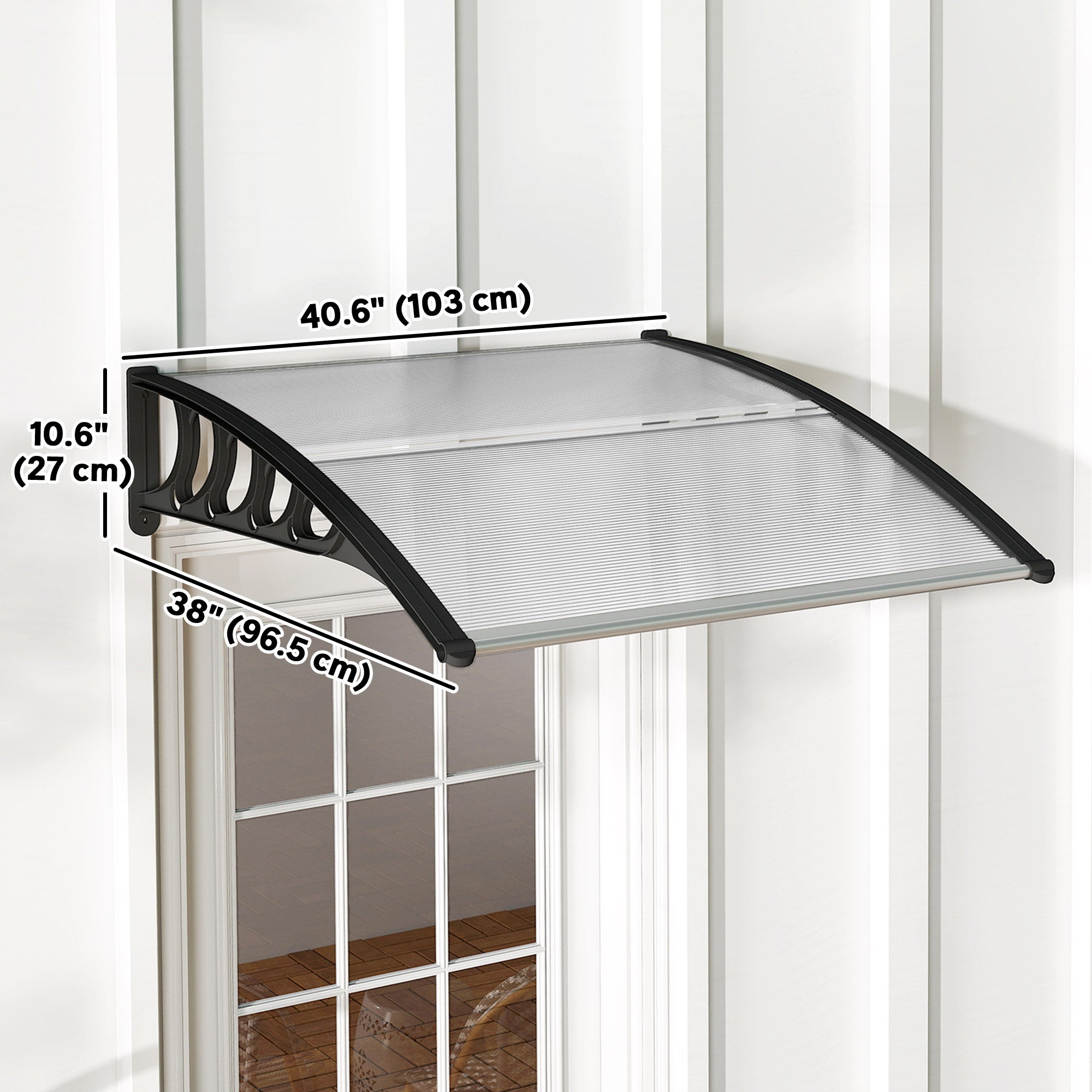 Awning Door Canopy, 40.6" x 38" ፖሊካርቦኔት መደርበቢ ኣፍደገ ንግዳሕ ገዛ/ፓትዮ ብሃጓፍ ዘለዎ ብላዕቲ ንምክልኻል UV, ንጹር