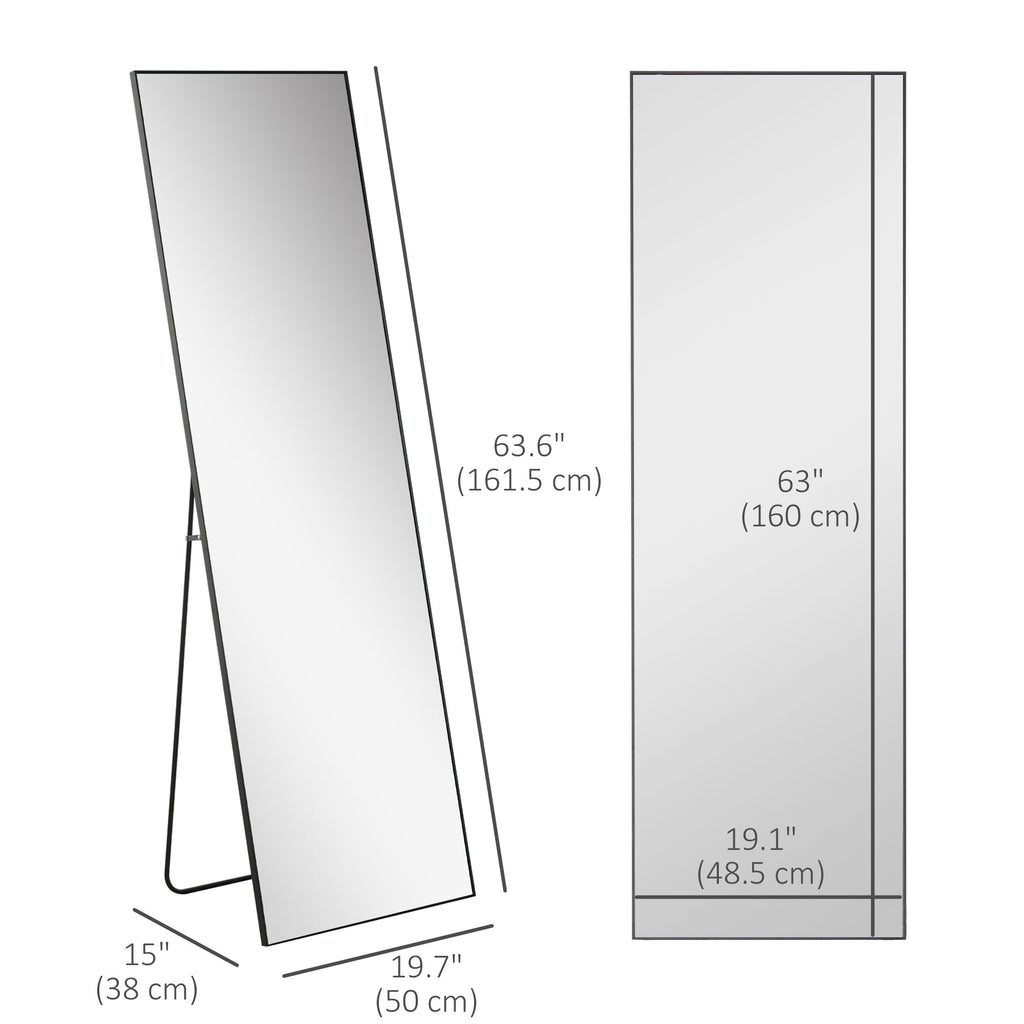 64"x20" ሙሉ ቁመት መስታወት፣ ኣብ ምድሪ ዝተቐመጠ፣ ኣብ መንደቕ ዝተሰቕለ፣ ወይ ኣብ መንደቕ ዝተደገፈ ሓደ ሓገዝ ዘለዎ ናይ ምድሪ መስታወት፣ ንድሕሪት ዝርከብ ሙሉ ቁመት መስታወት ንበዓል ቤት፣ ንሳሎን፣ ጸሊም።