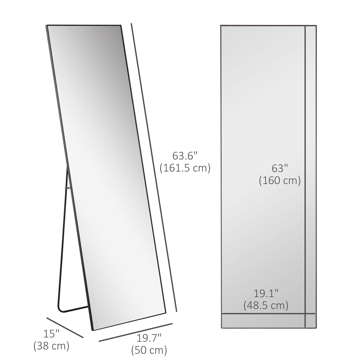 64"x20" ሙሉ ቁመት መስታወት፣ ኣብ ምድሪ ዝተቐመጠ፣ ኣብ መንደቕ ዝተሰቕለ፣ ወይ ኣብ መንደቕ ዝተደገፈ ሓደ ሓገዝ ዘለዎ ናይ ምድሪ መስታወት፣ ንድሕሪት ዝርከብ ሙሉ ቁመት መስታወት ንበዓል ቤት፣ ንሳሎን፣ ጸሊም።