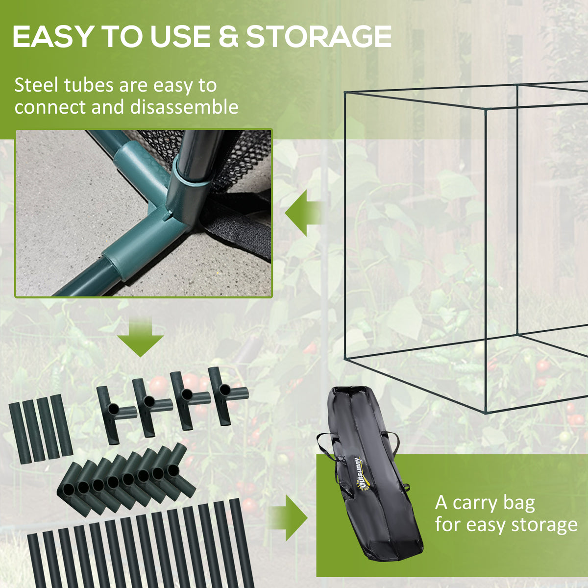 6.5 x 3.3ft Crop Cage, Garden Plant Protector with Single Zippered Door, Storage Bag and Ground Stakes, Black