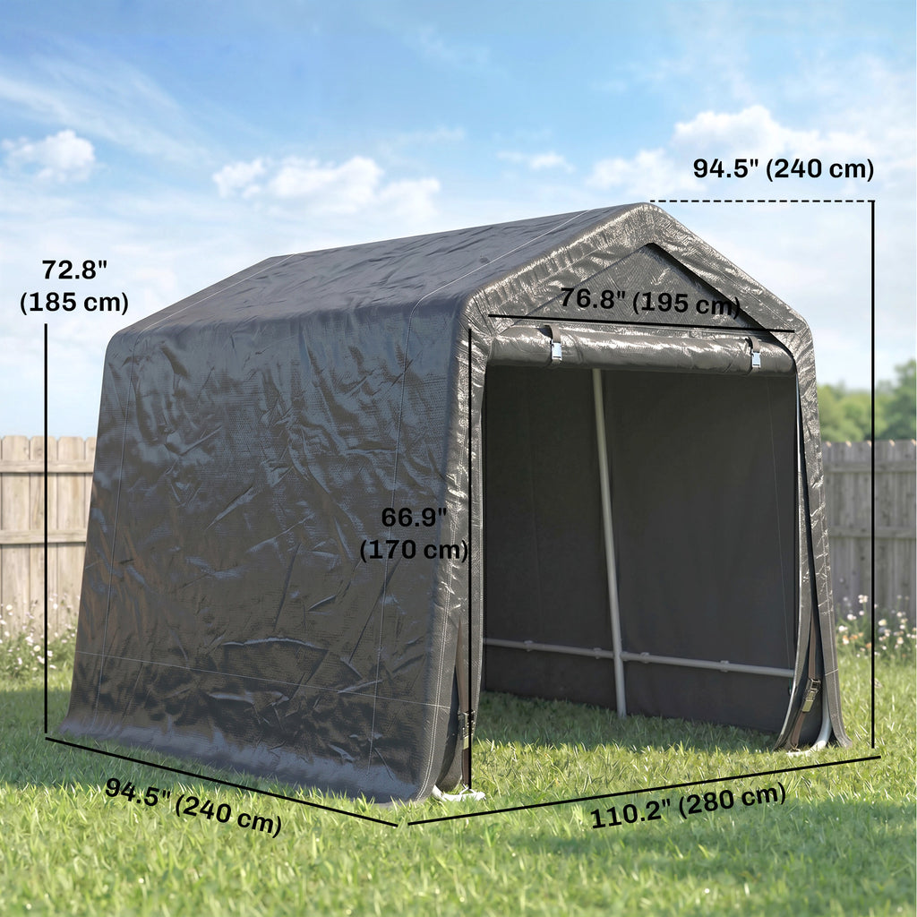 7.9' x 6.6' Garden Storage Tent, Patio Storage Shelter w/ Metal Frame and Double Zipper Doors, Dark Grey