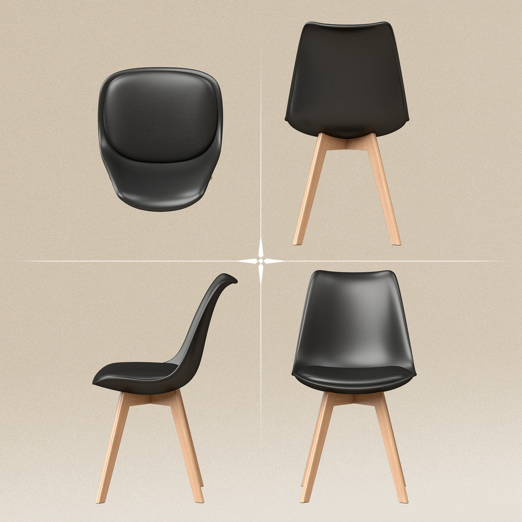 Modern Dining Table Chairs Set of 4, Rubber Wood Kitchen Table Chairs with PU Leather Cushion for Living Room, Bedroom