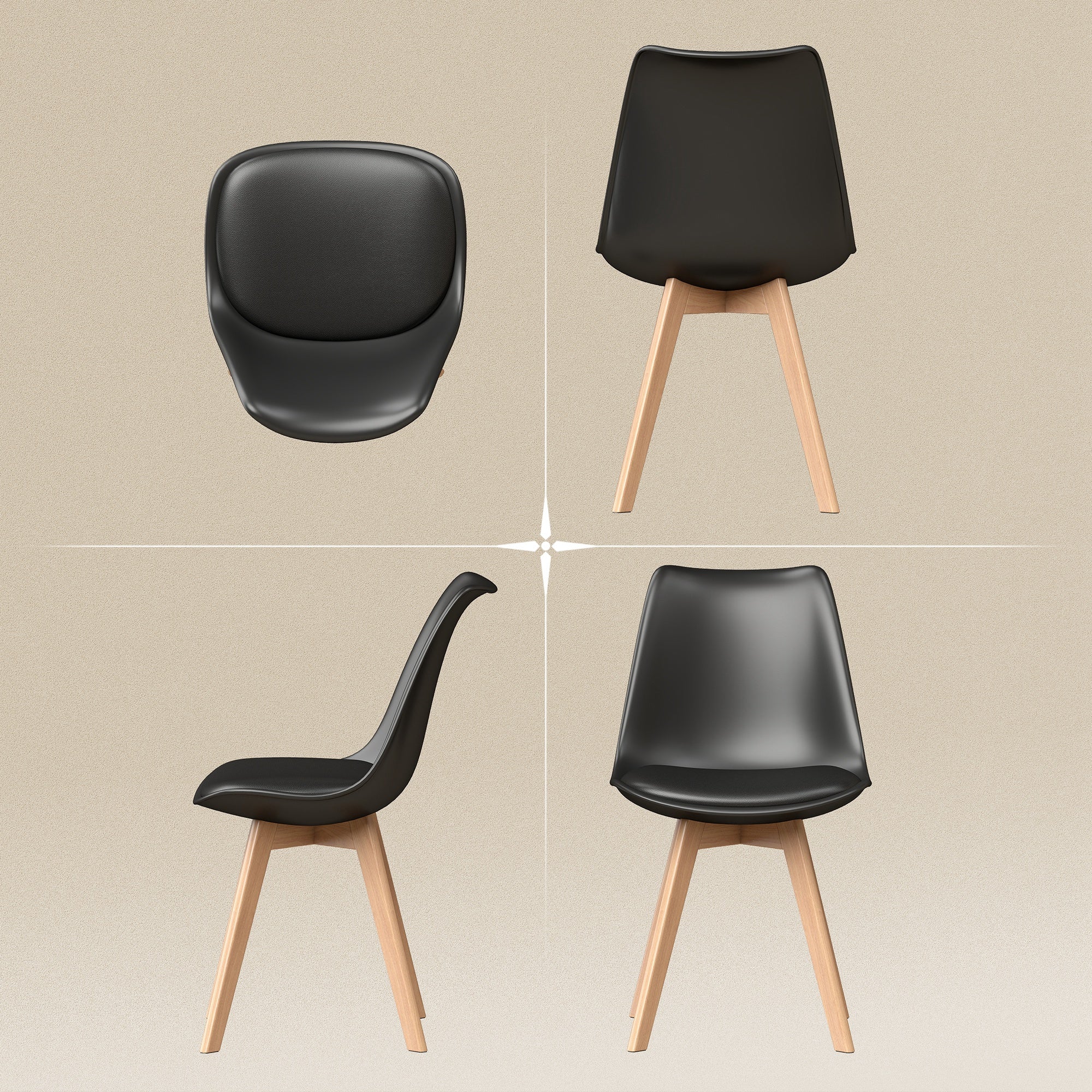 Modern Dining Table Chairs Set of 4, Rubber Wood Kitchen Table Chairs with PU Leather Cushion for Living Room, Bedroom