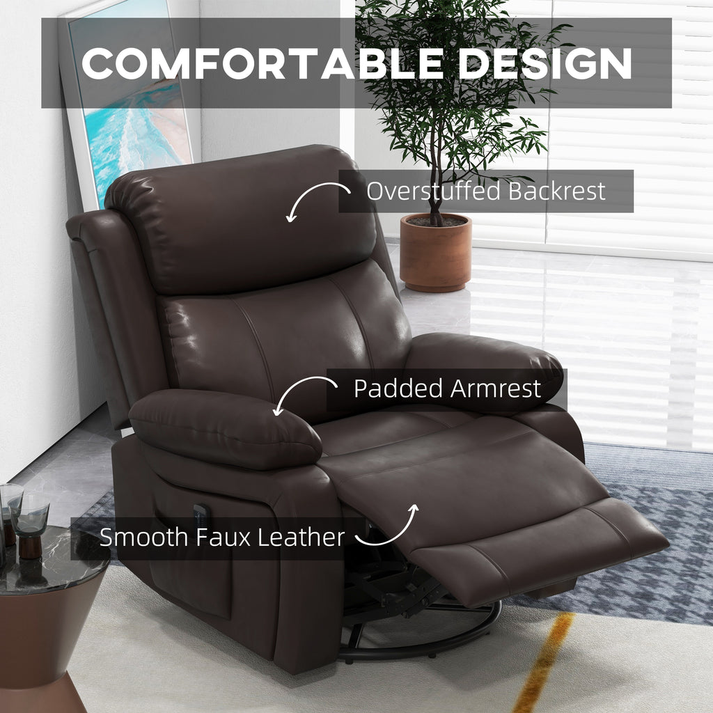 PU Leather Reclining Chair with Vibration Massage Recliner, Swivel Base, Rocking Function, Remote Control, Brown