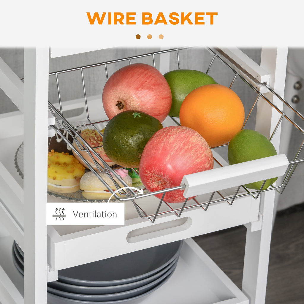Rolling Kitchen Island Cart, Mobile Utility Storage Cart with Drawer, Wire Storage Basket, Removable Tray, Grey